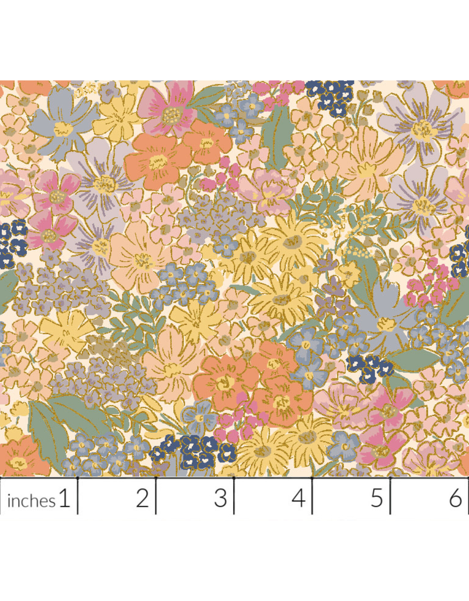 Rifle Paper Co. English Rose, Mimi in Blush with Metallic, Fabric Half-Yards