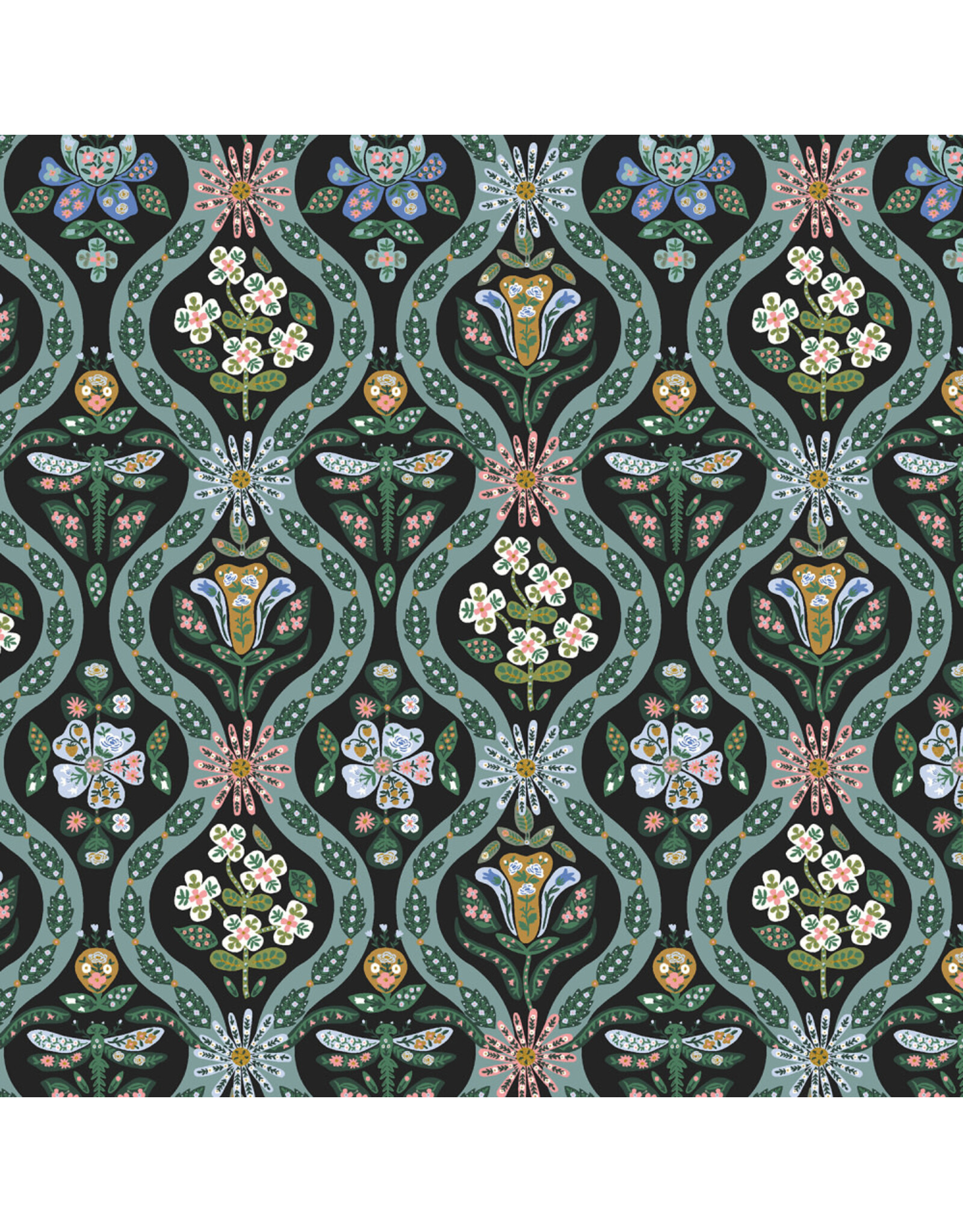 Rifle Paper Co. English Rose, Posie in Black with Metallic, Fabric Half-Yards