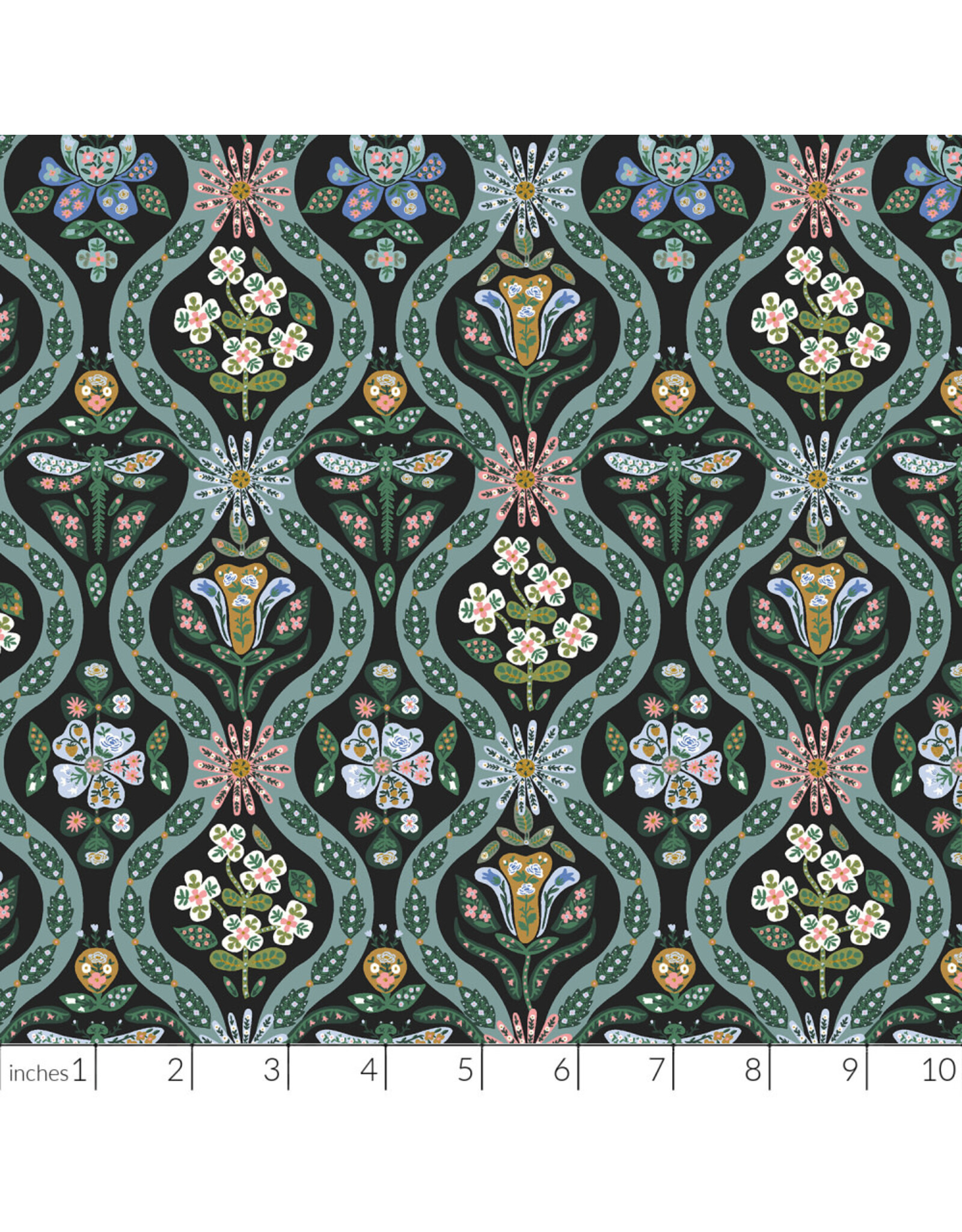 Rifle Paper Co. English Rose, Posie in Black with Metallic, Fabric Half-Yards