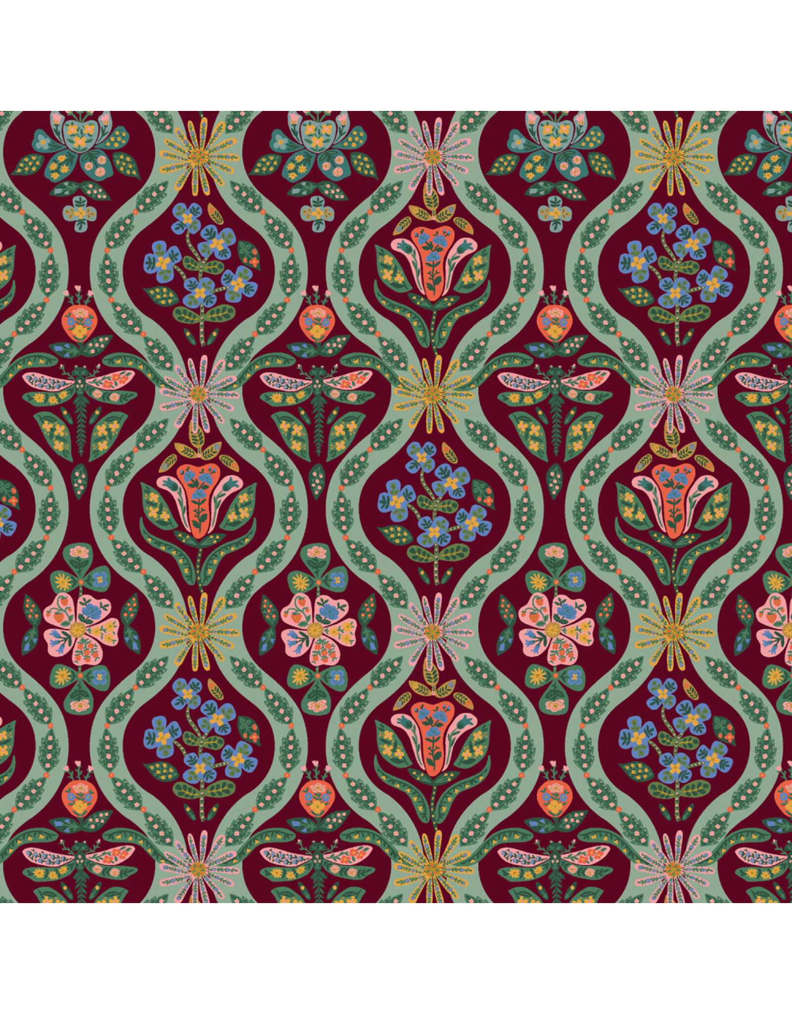 Rifle Paper Co. English Rose, Posie in Burgundy with Metallic, Fabric Half-Yards