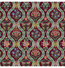 Rifle Paper Co. English Rose, Posie in Burgundy with Metallic, Fabric Half-Yards