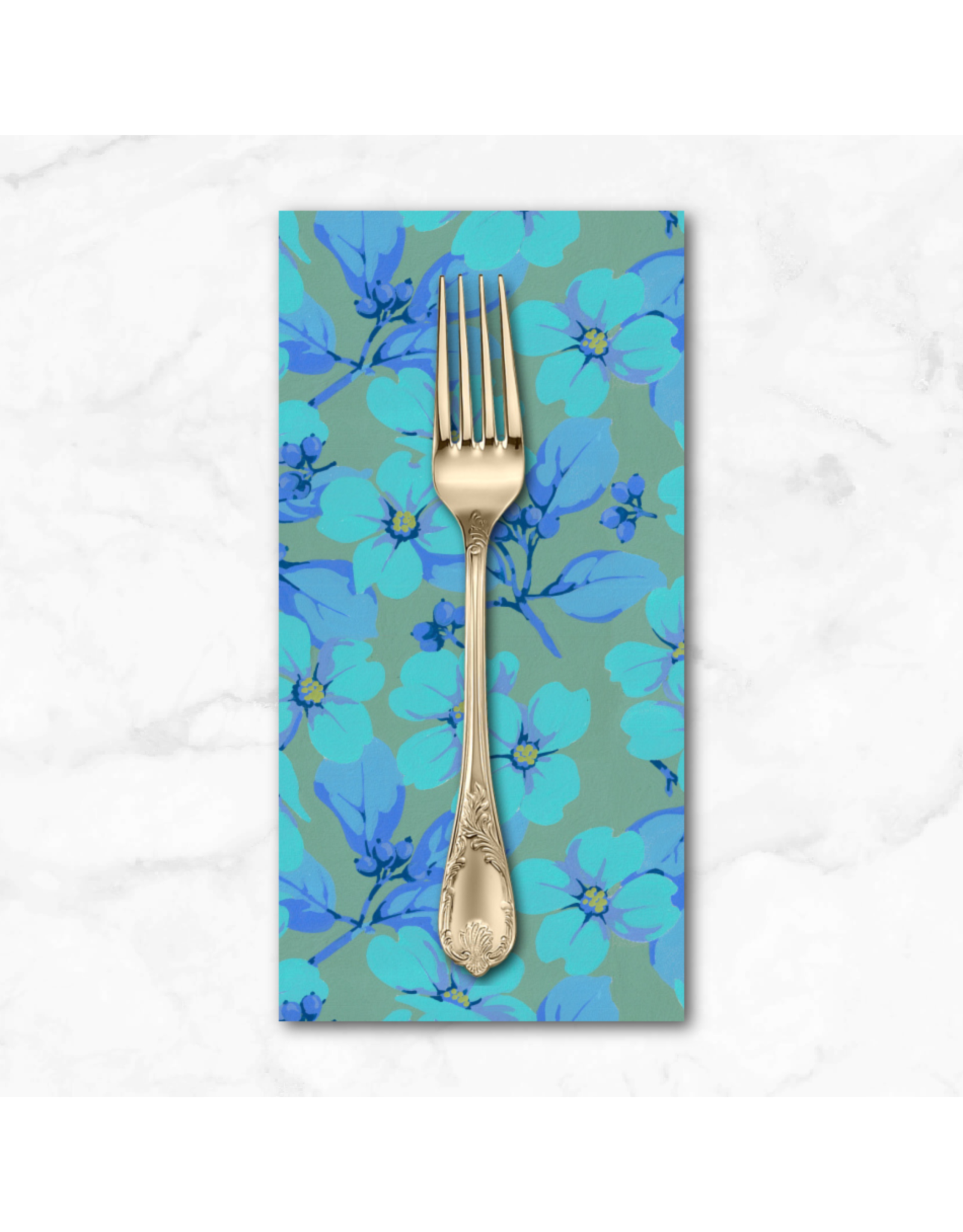 PD's Martha Negley Collection Nation of Flowers, Dogwood in Aqua, Dinner Napkin