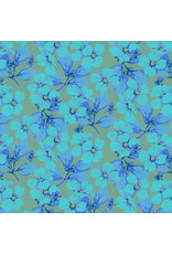 Martha Negley Nation of Flowers, Dogwood in Aqua, Fabric Half-Yards