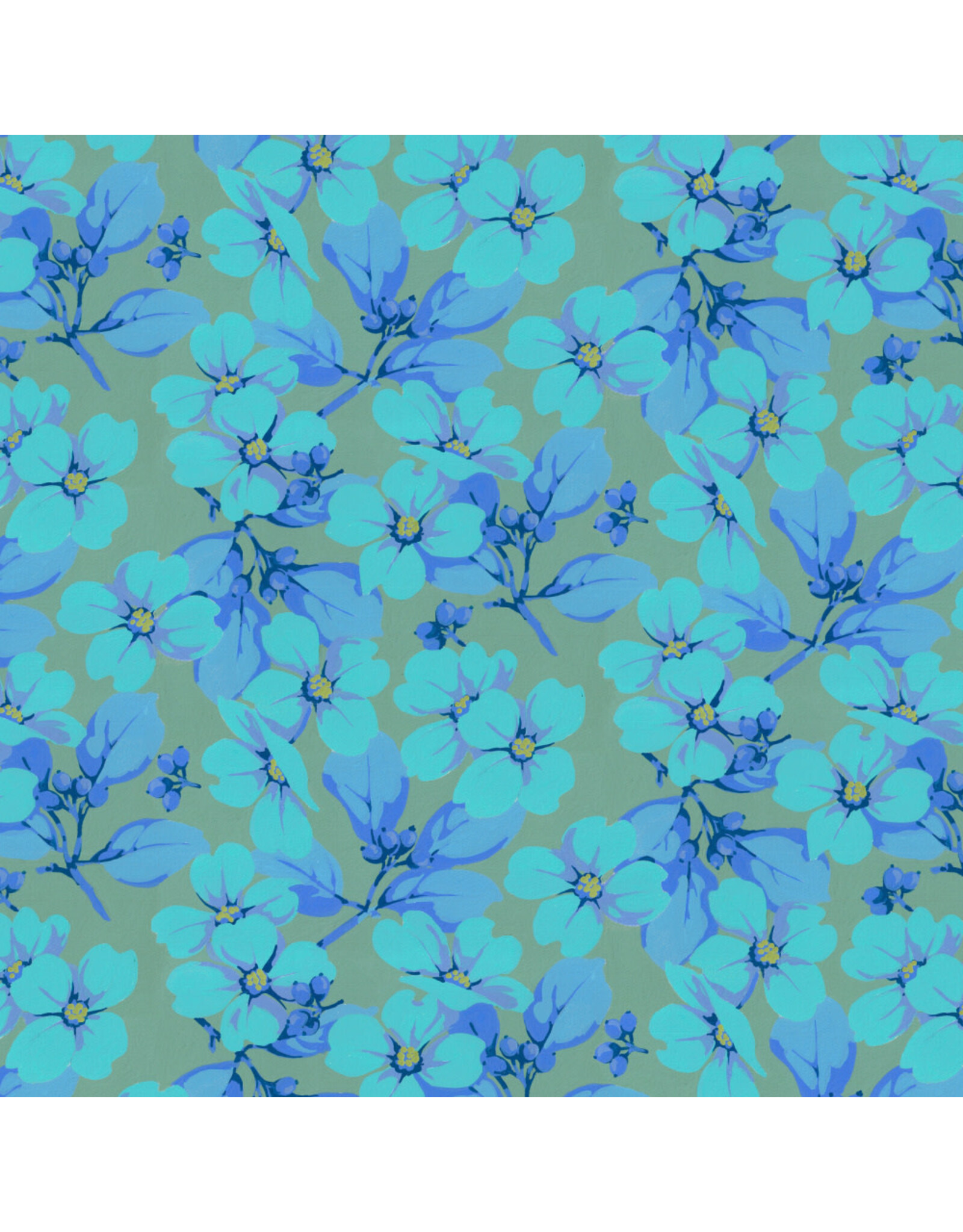 Martha Negley Nation of Flowers, Dogwood in Aqua, Fabric Half-Yards
