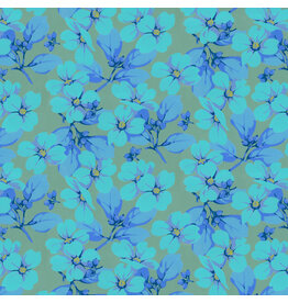 Martha Negley Nation of Flowers, Dogwood in Aqua, Fabric Half-Yards