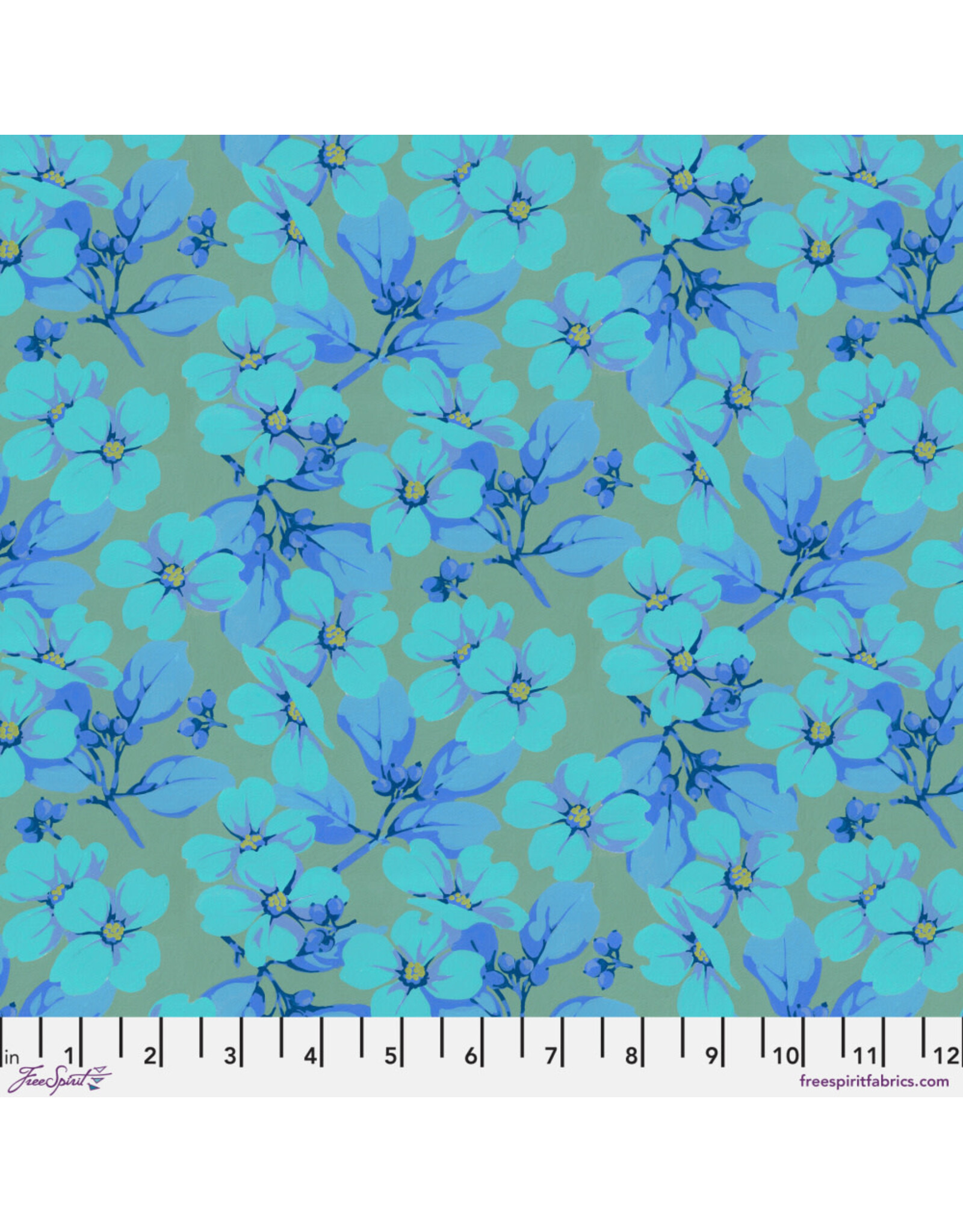 Martha Negley Nation of Flowers, Dogwood in Aqua, Fabric Half-Yards