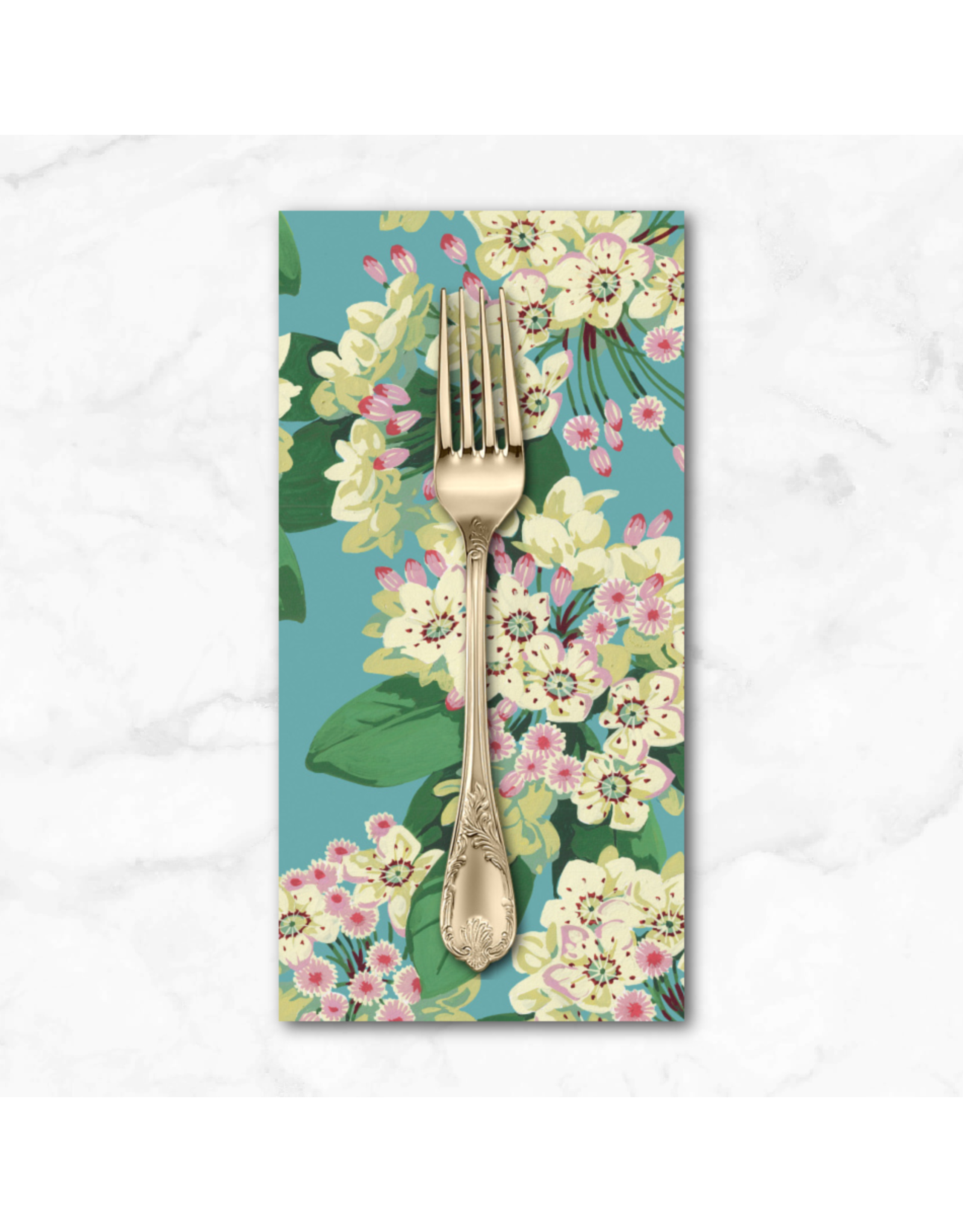 PD's Martha Negley Collection Nation of Flowers, Mountain Laurel in Aqua, Dinner Napkin