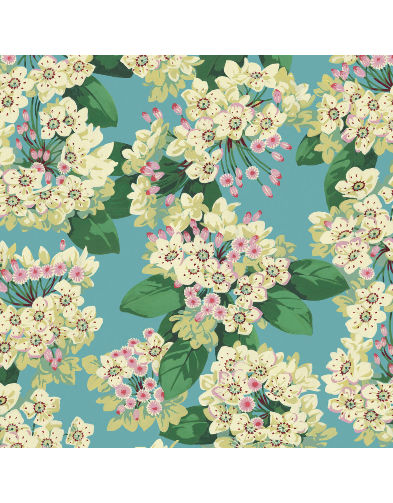 Martha Negley Nation of Flowers, Mountain Laurel in Aqua, Fabric Half-Yards