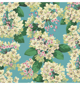 Martha Negley Nation of Flowers, Mountain Laurel in Aqua, Fabric Half-Yards