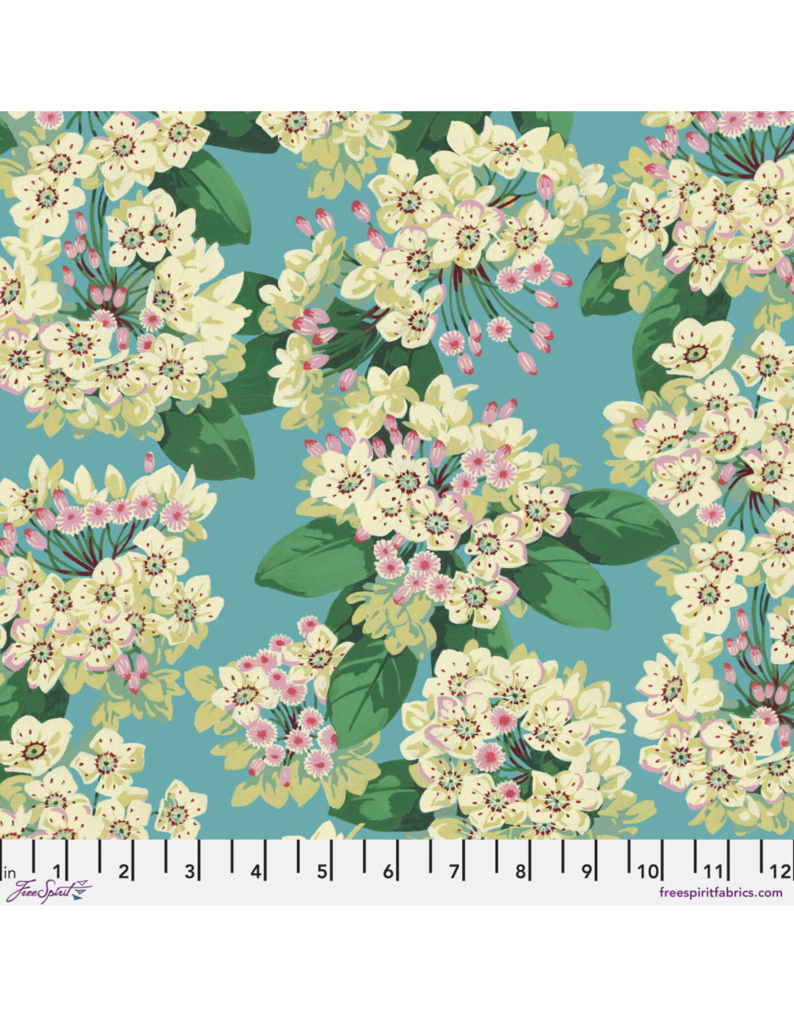 Martha Negley Nation of Flowers, Mountain Laurel in Aqua, Fabric Half-Yards