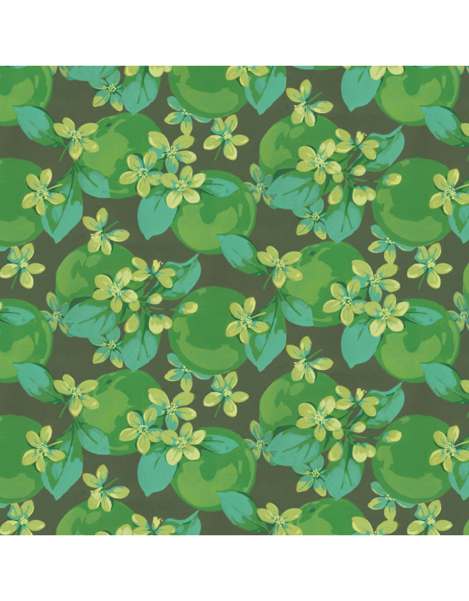 Martha Negley Nation of Flowers, Orange Blossom in Green, Fabric Half-Yards