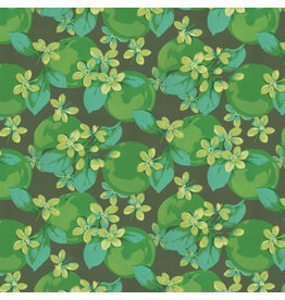 Martha Negley Nation of Flowers, Orange Blossom in Green, Fabric Half-Yards