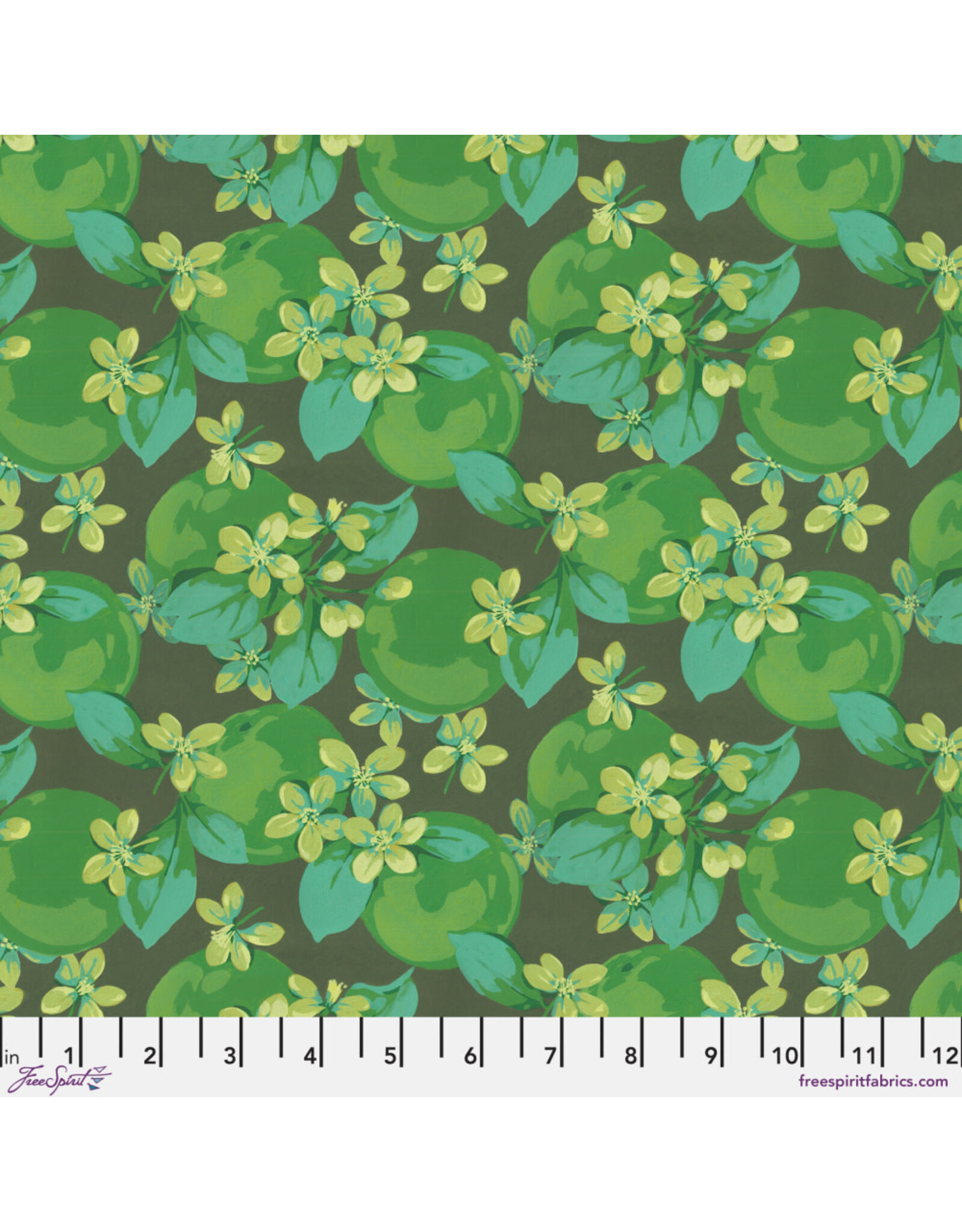 Martha Negley Nation of Flowers, Orange Blossom in Green, Fabric Half-Yards