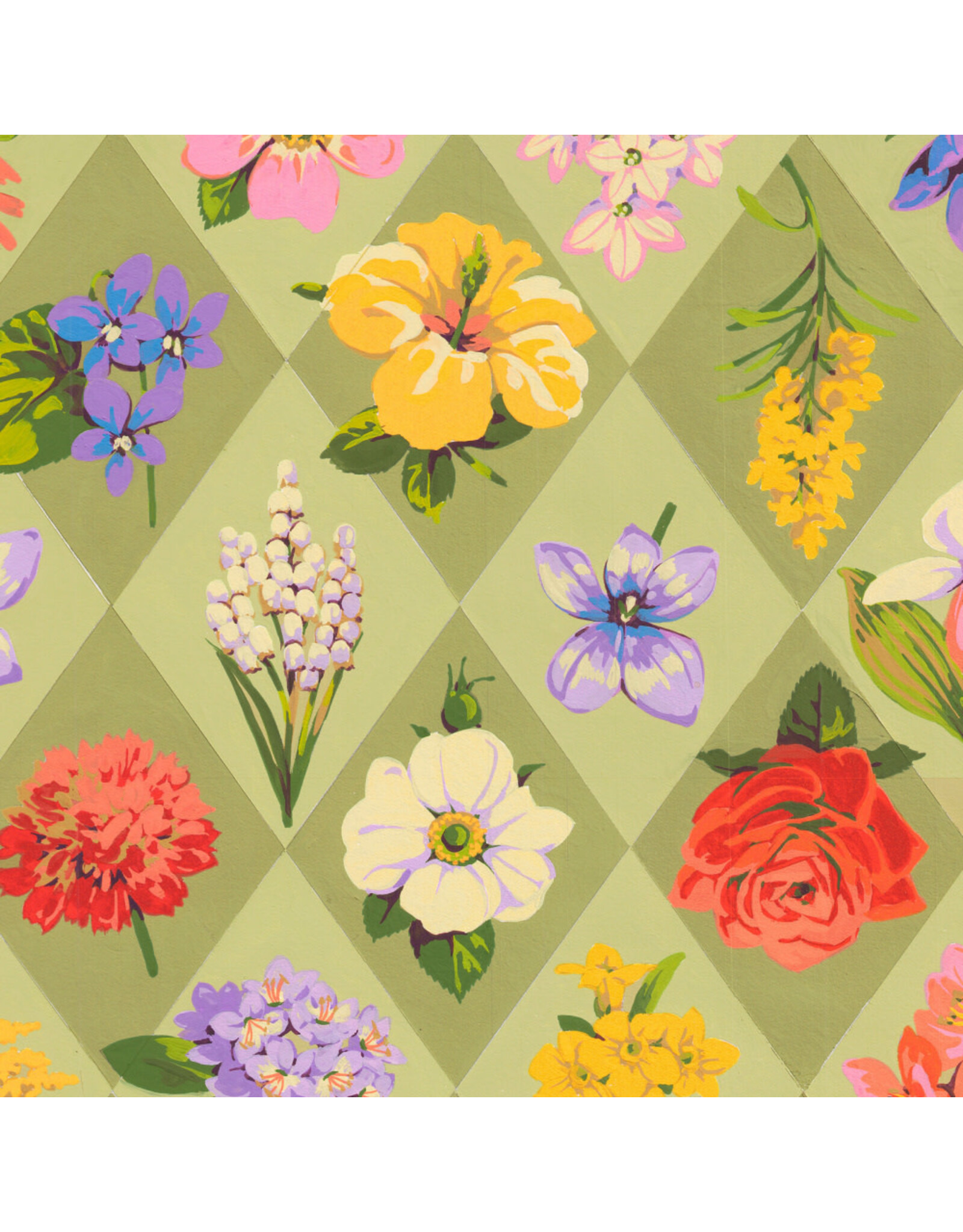 Martha Negley Nation of Flowers, State Flowers in Sage, Fabric Half-Yards