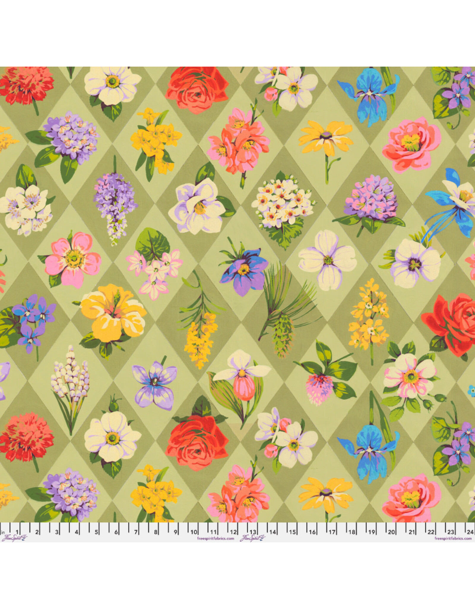 Martha Negley Nation of Flowers, State Flowers in Sage, Fabric Half-Yards
