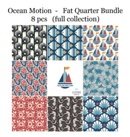 Cloud9 Fabrics Ocean Motion, Fat Quarter Bundle containing 8 pcs.