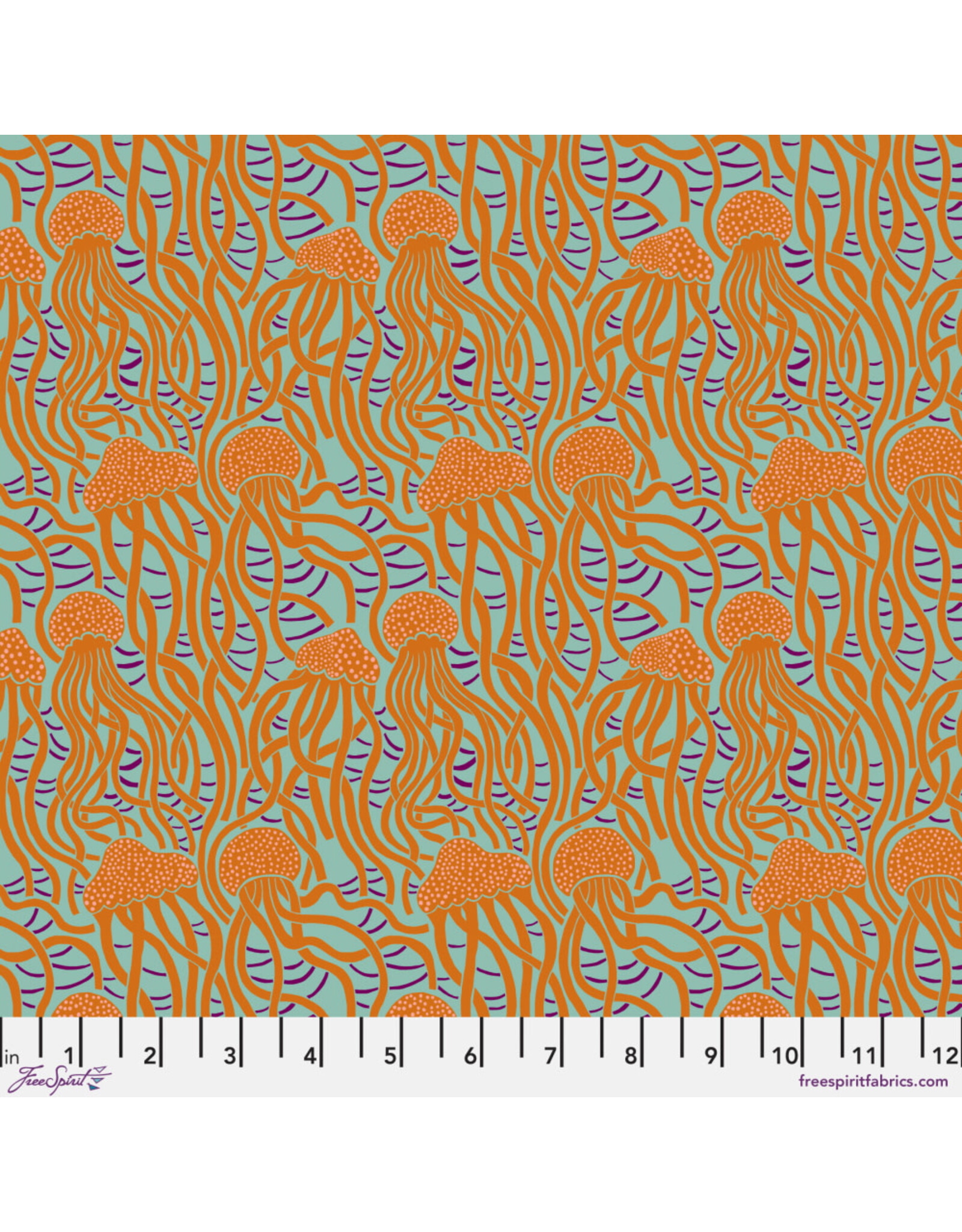 Monika Forsberg Rising Tide, Tidal in Mint, Fabric Half-Yards