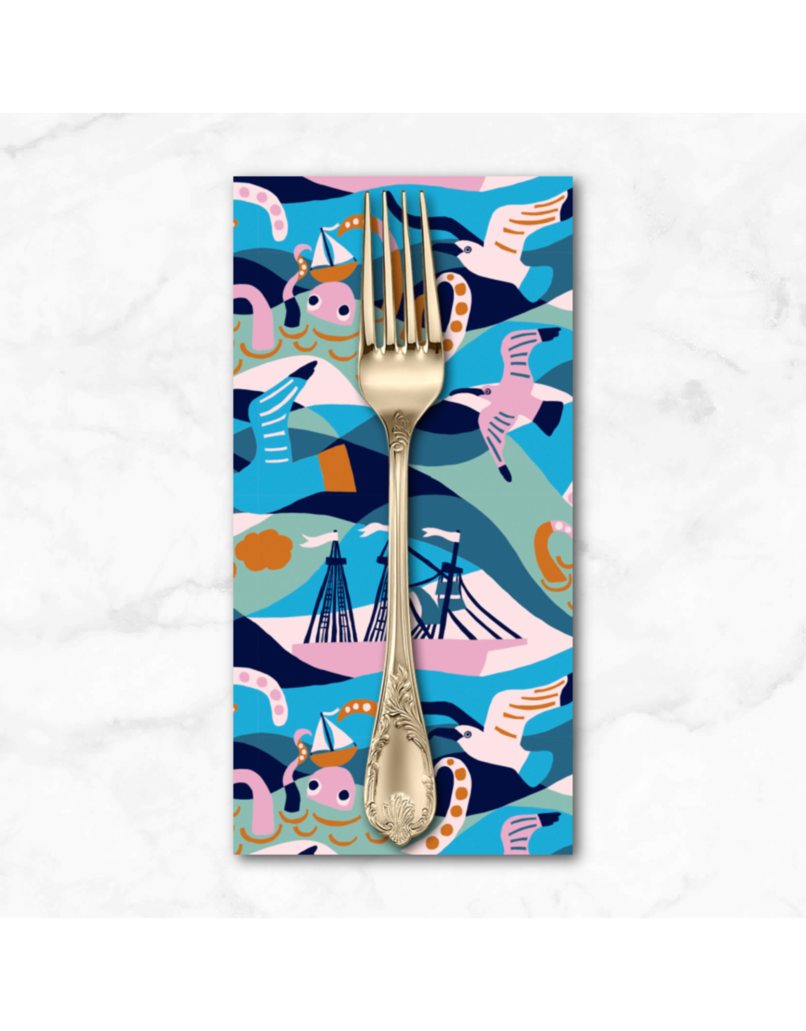PD'S Free Spirit Collection Rising Tide, Waves in Blue, Dinner Napkin