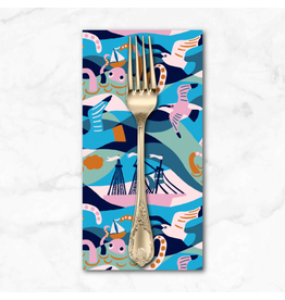 PD'S Free Spirit Collection Rising Tide, Waves in Blue, Dinner Napkin