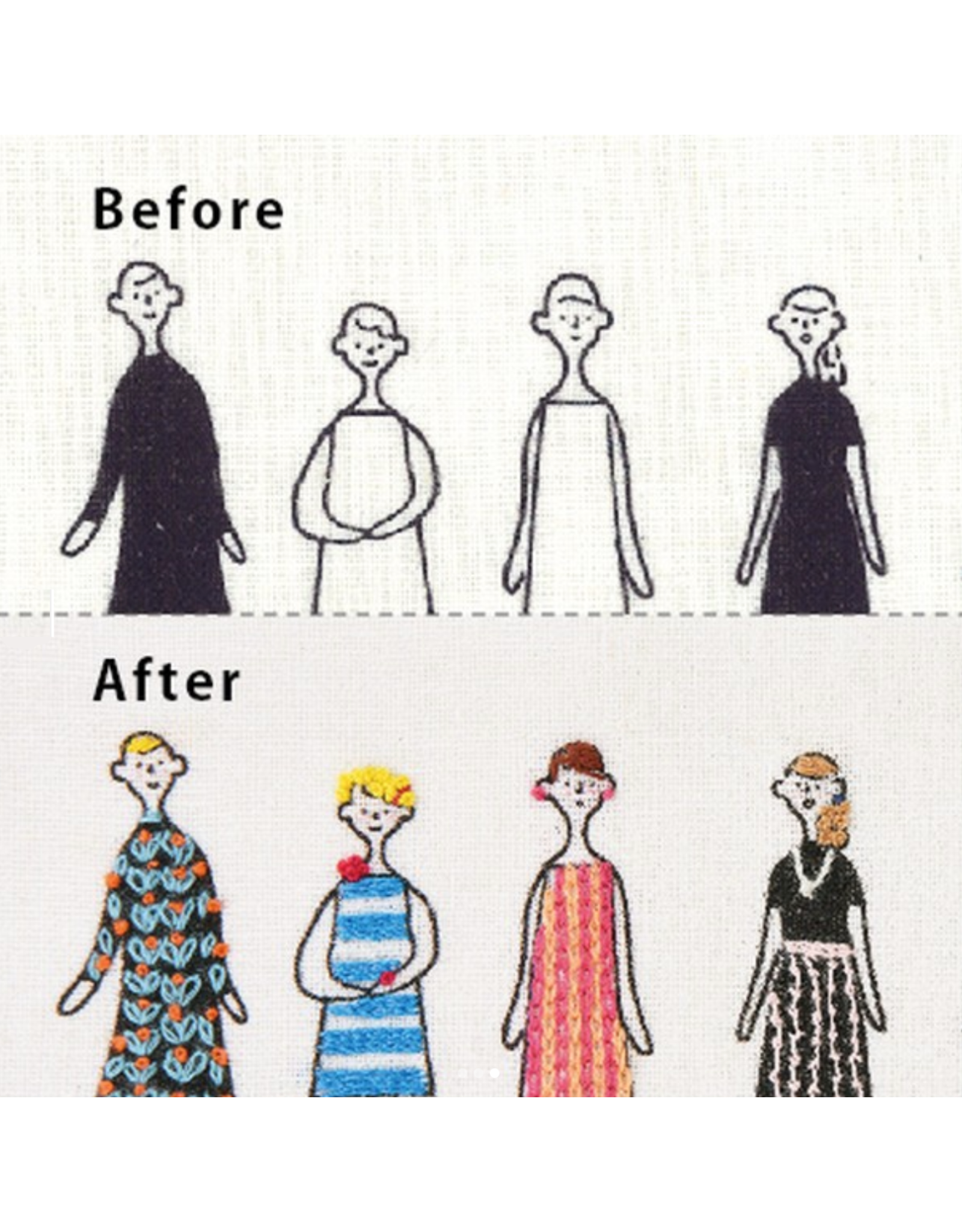 Lecien ON ORDER-100 Ladies (Ne-San) in White, Embroidery Sampler