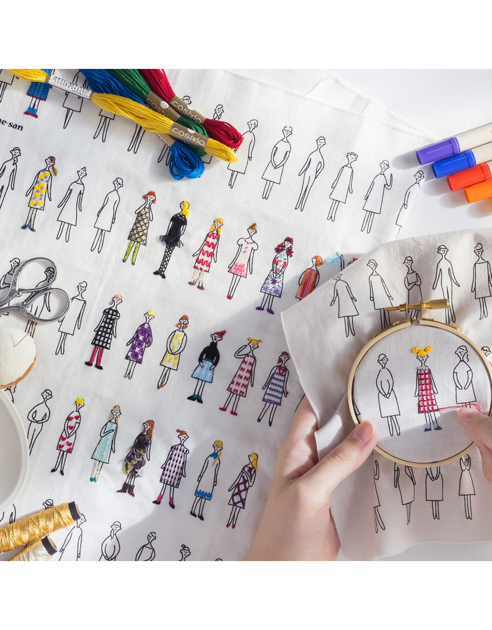 Lecien ON ORDER-100 Ladies (Ne-San) in White, Embroidery Sampler