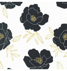 Alli K Design Gilded, Bold Blossoms in Paper with Gold Metallic, Fabric Half-Yards