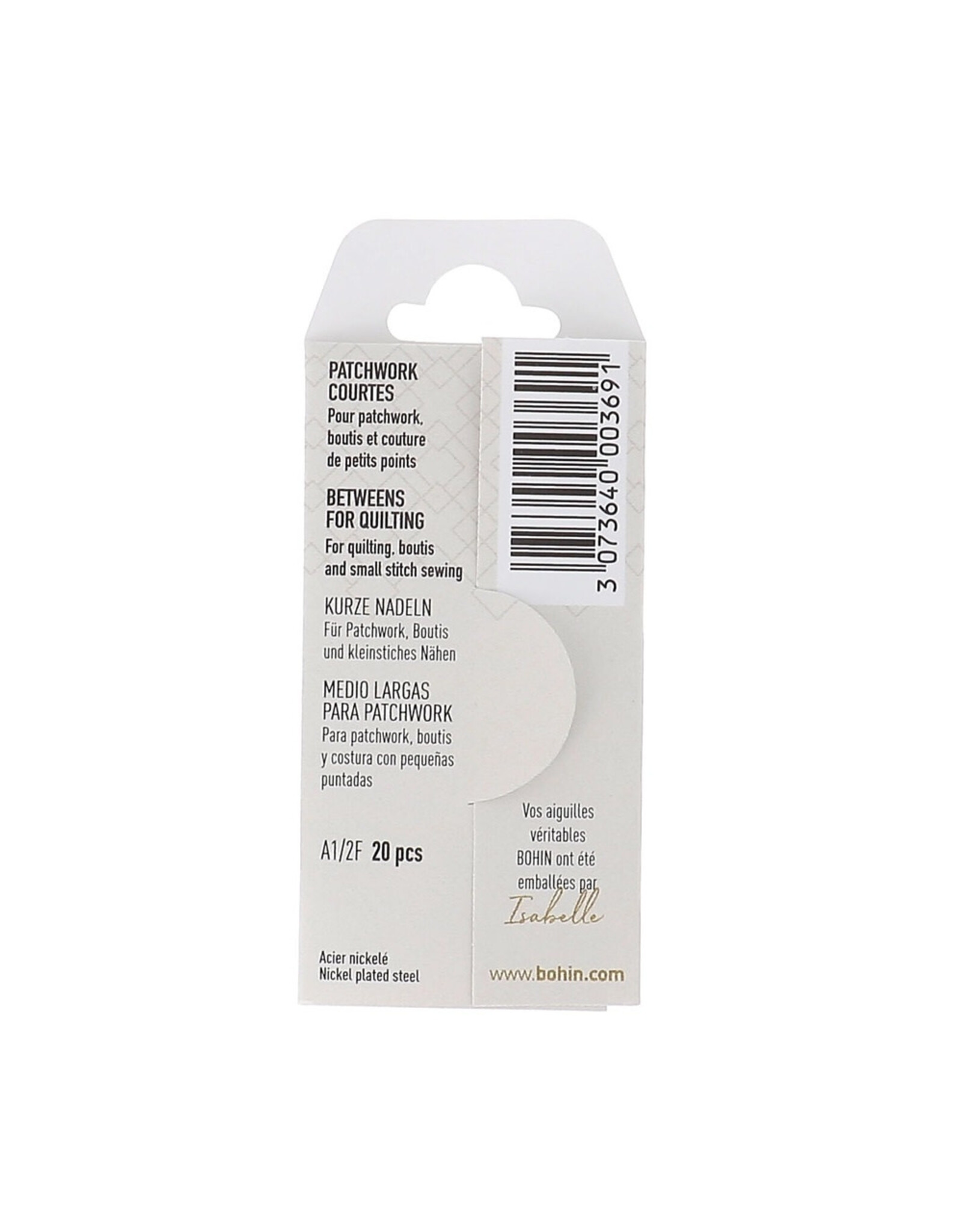 Bohin Betweens Quilting Needles asst. sizes 8/12, 20ct.