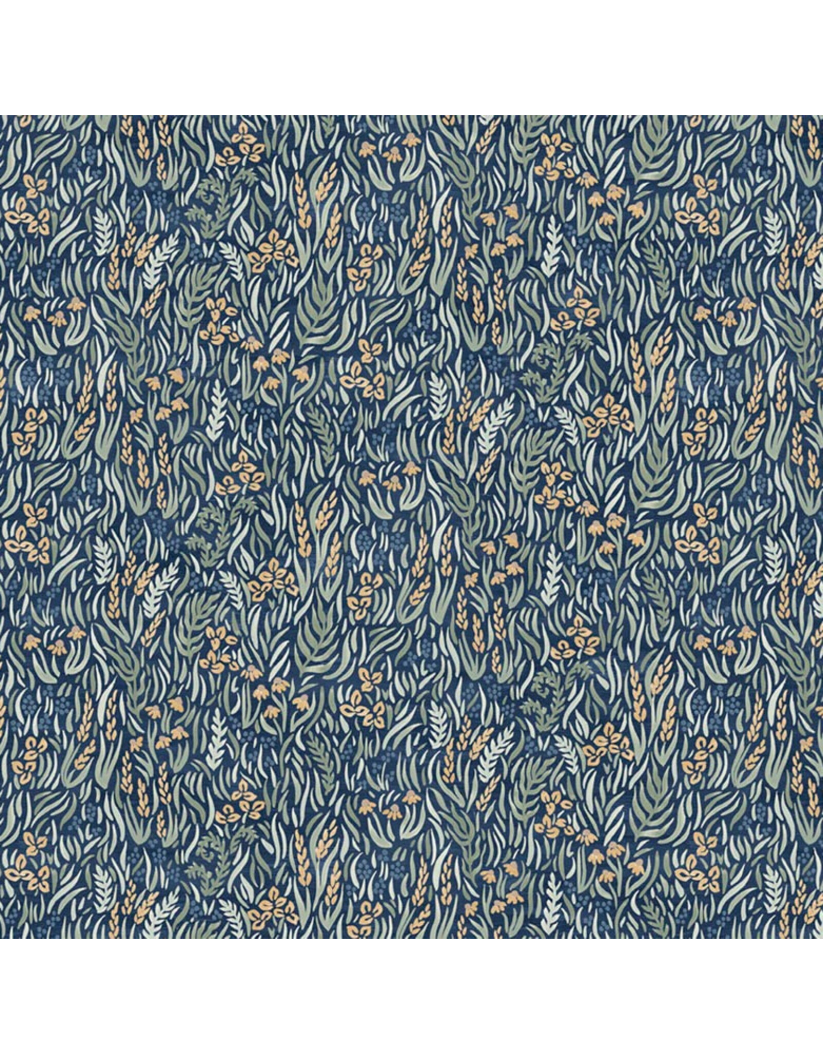P & B Textiles Lakeside Days, Packed Foliage in Navy,  Fabric Half-Yards