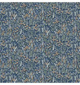 P & B Textiles Lakeside Days, Packed Foliage in Navy,  Fabric Half-Yards