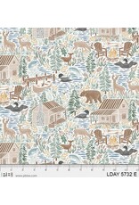 P & B Textiles Lakeside Days, Scenic Lake in Ecru,  Fabric Half-Yards