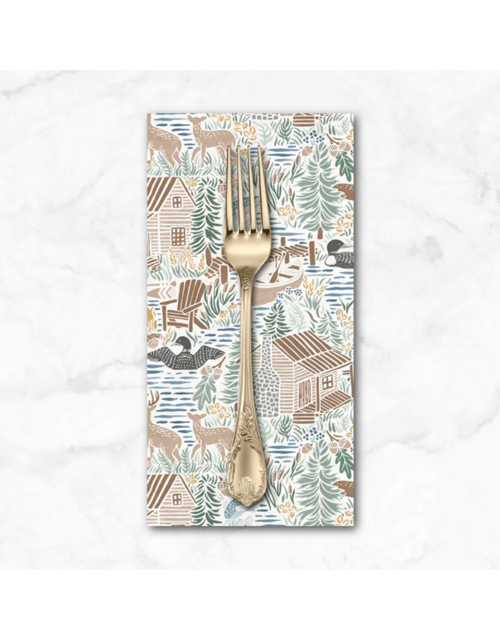 PD's P&B Collection Lakeside Days, Scenic Lake in Ecru, Dinner Napkin