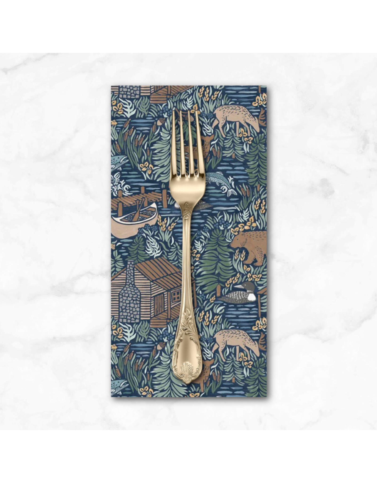 PD's P&B Collection Lakeside Days, Scenic Lake in Navy, Dinner Napkin