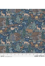 PD's P&B Collection Lakeside Days, Scenic Lake in Navy, Dinner Napkin