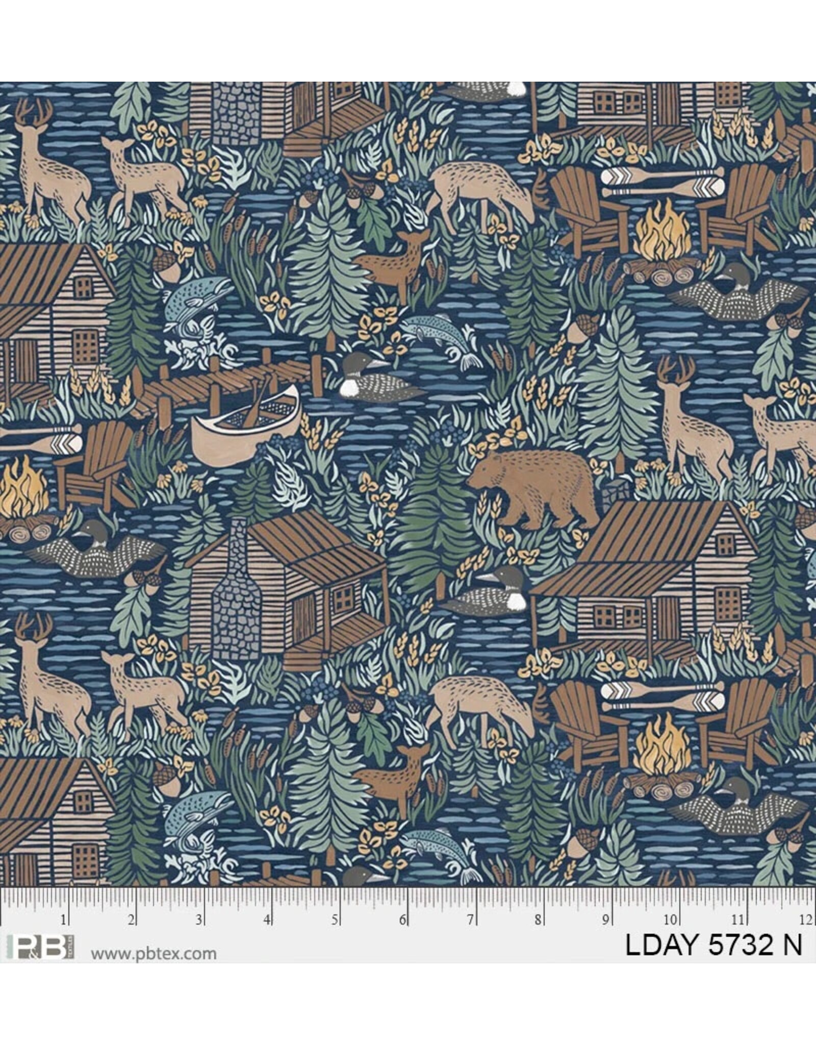 PD's P&B Collection Lakeside Days, Scenic Lake in Navy, Dinner Napkin
