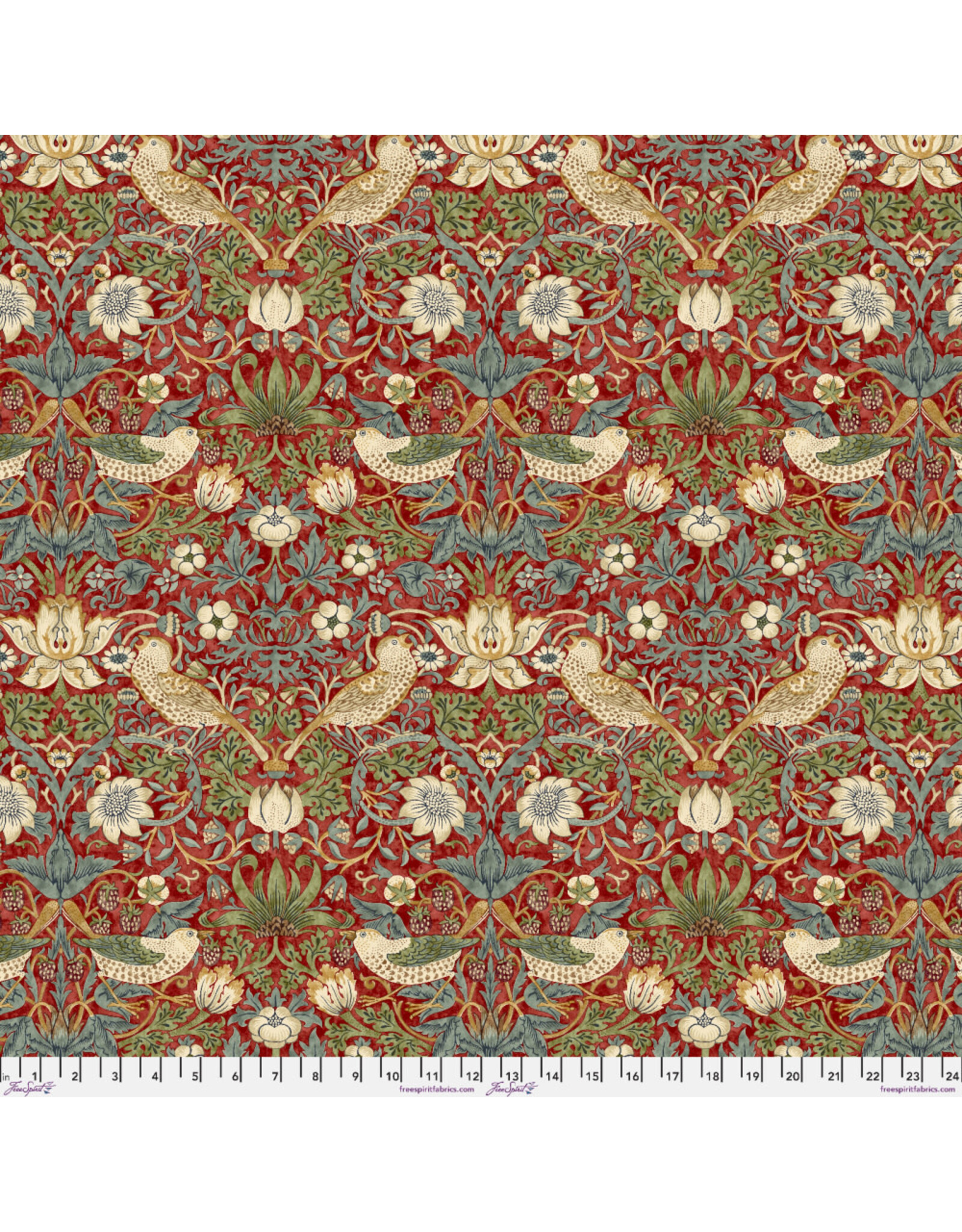 William Morris & Co. Morris & Co, Classics, Strawberry Thief in Red, Fabric Half-Yards