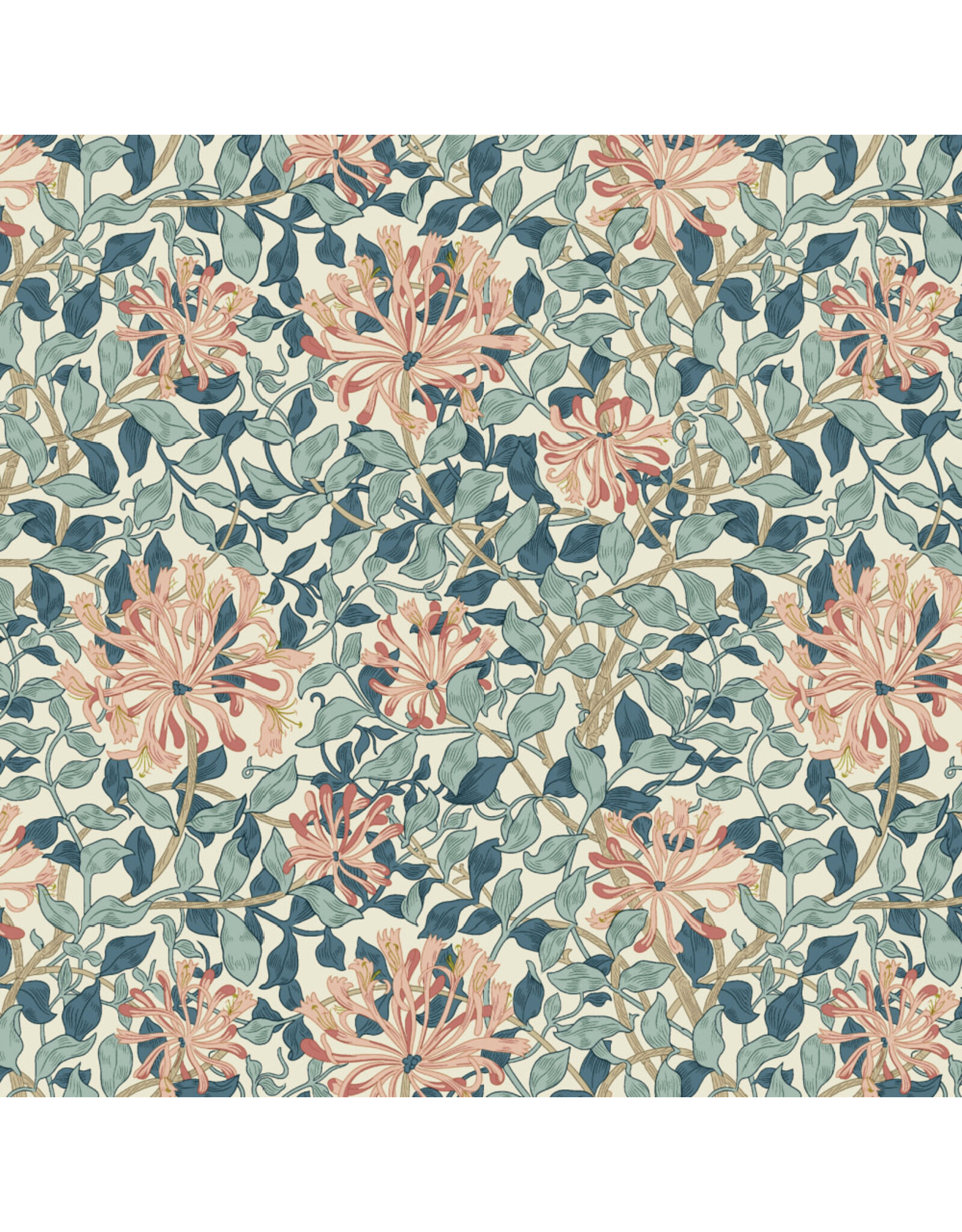 William Morris & Co. Morris & Co, Classics, Honeysuckle in Aqua, Fabric Half-Yards