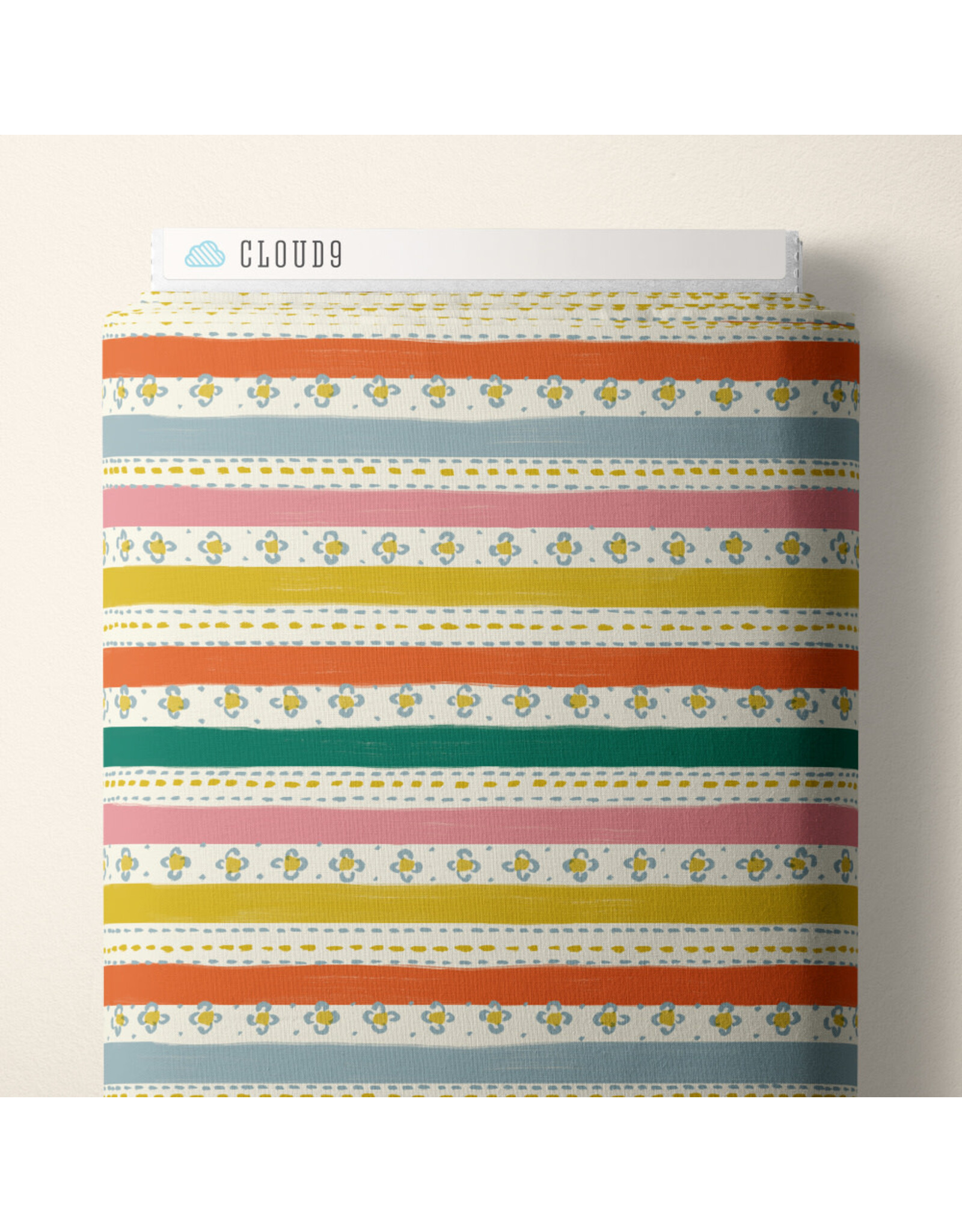 Cloud9 Fabrics Happy Homestead, Stripes and Stitches in Multi, Fabric Half-Yards