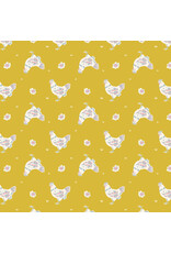 Cloud9 Fabrics Happy Homestead, Happy Hens in Gold, Fabric Half-Yards