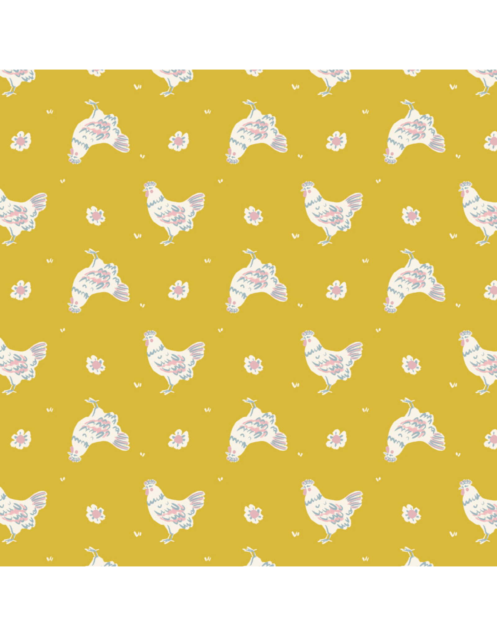 Cloud9 Fabrics Happy Homestead, Happy Hens in Gold, Fabric Half-Yards