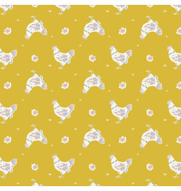 Cloud9 Fabrics Happy Homestead, Happy Hens in Gold, Fabric Half-Yards