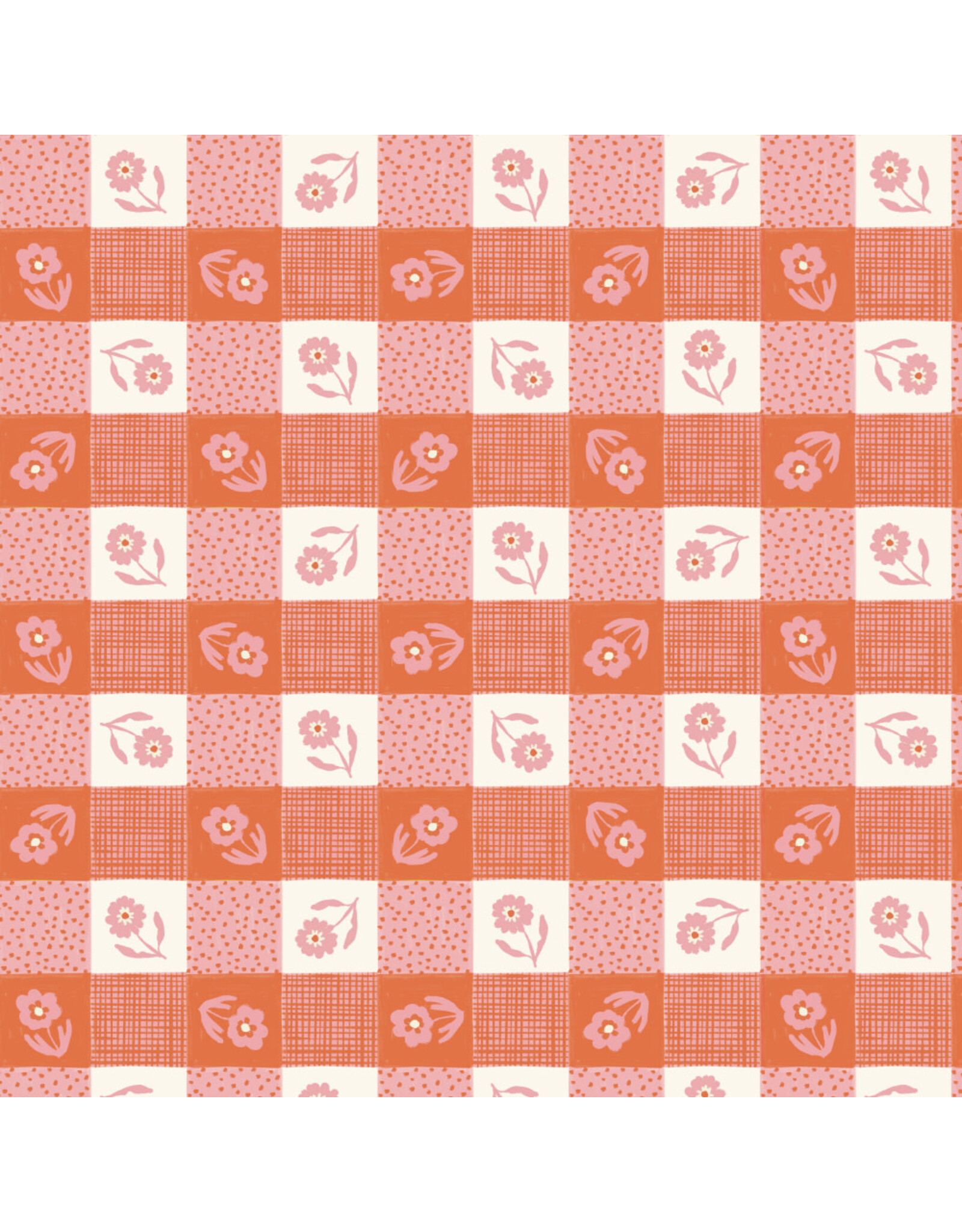 Cloud9 Fabrics Happy Homestead, Gingham in Pink Orange, Fabric Half-Yards