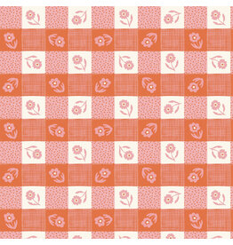 Cloud9 Fabrics Happy Homestead, Gingham in Pink Orange, Fabric Half-Yards