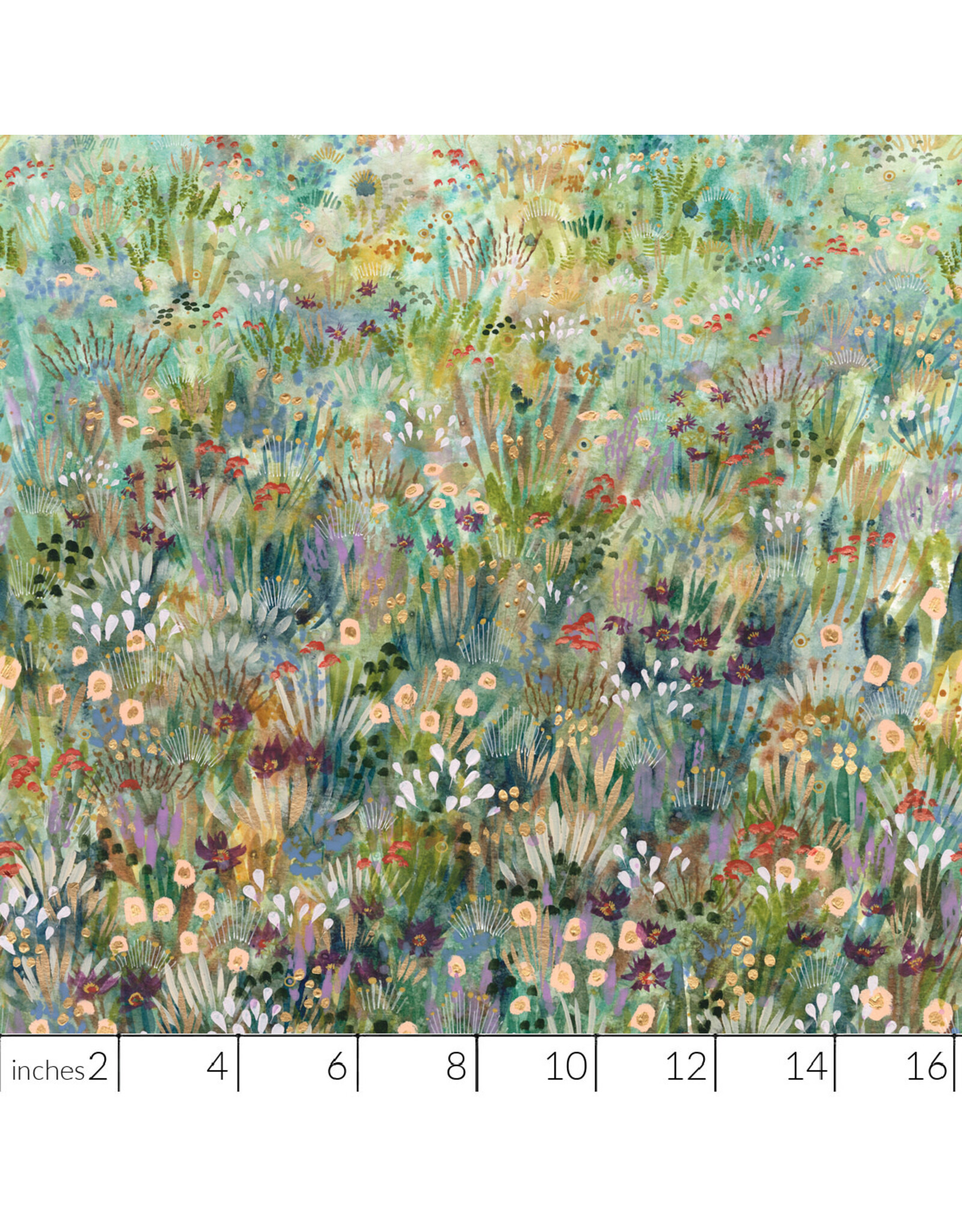 Create Joy Project Wanderlust, Wildflower Grove Border Print in Field, Fabric Half-Yards