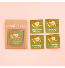 Sarah Hearts Good Things Take Time - Woven Label Tags, Set of 4