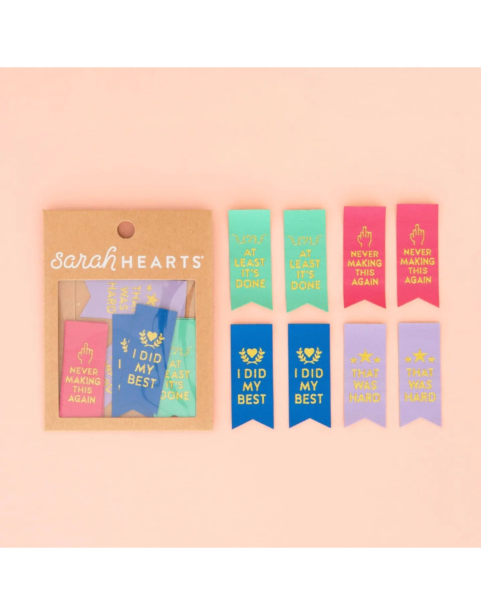 Sarah Hearts Sarcastic Award Ribbon Multipack - Woven Label Tags, Set of 8