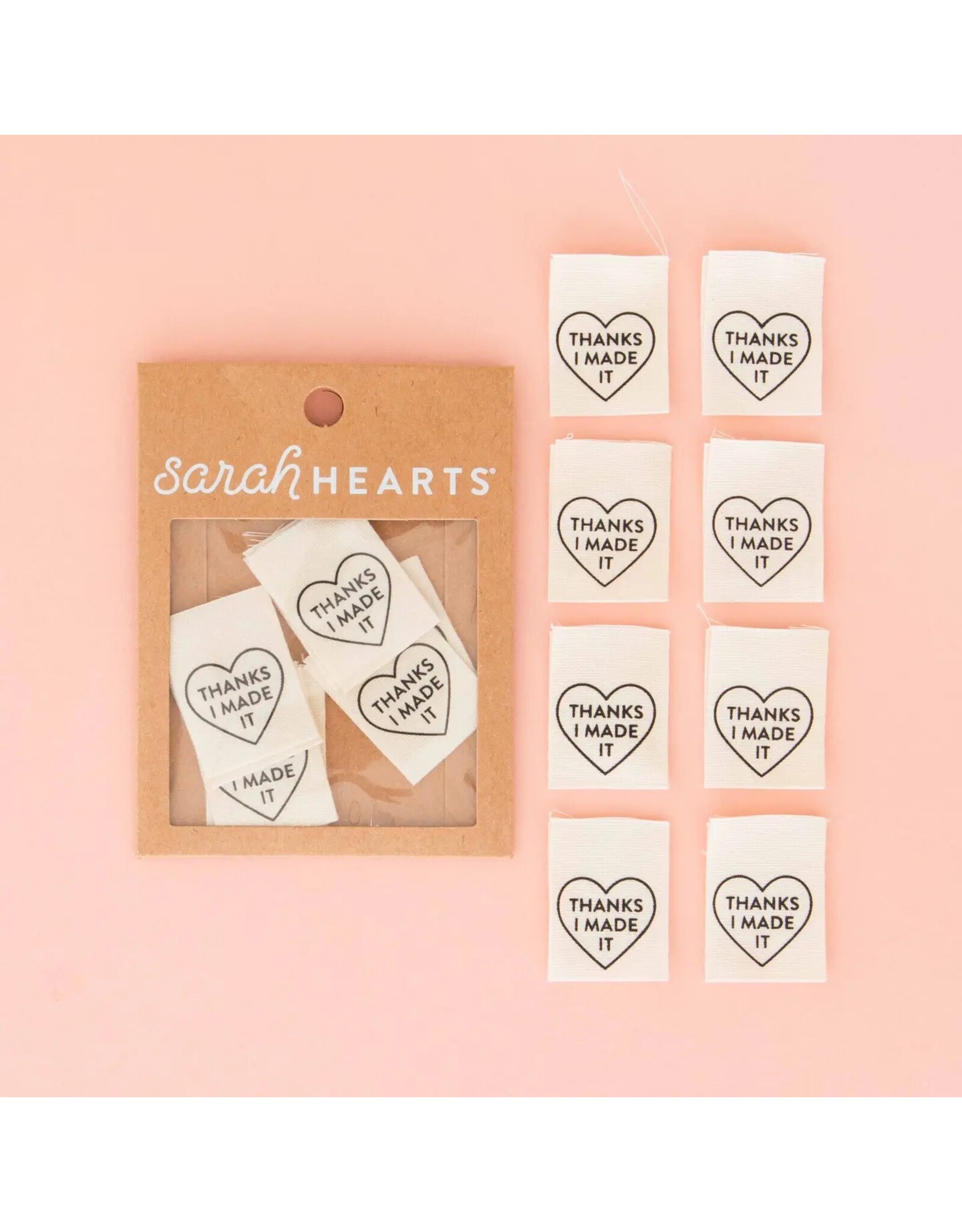 Sarah Hearts Thanks I Made It Heart - Woven Label Tags, Set of 8