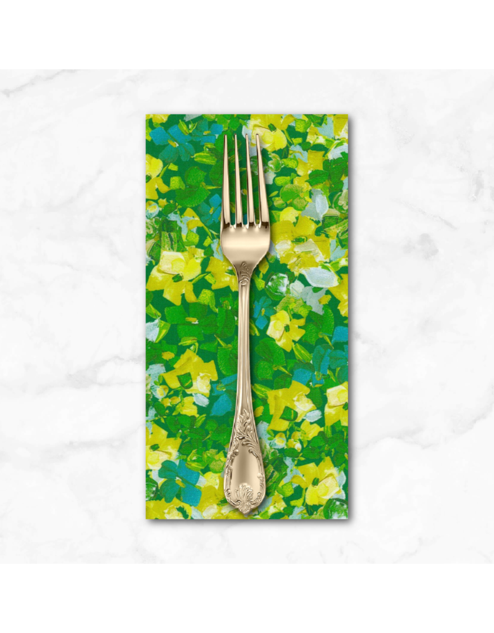 PD's Robert Kaufman Collection ON SALE-Painterly Petals Meadow, Garden in Green, Dinner Napkin