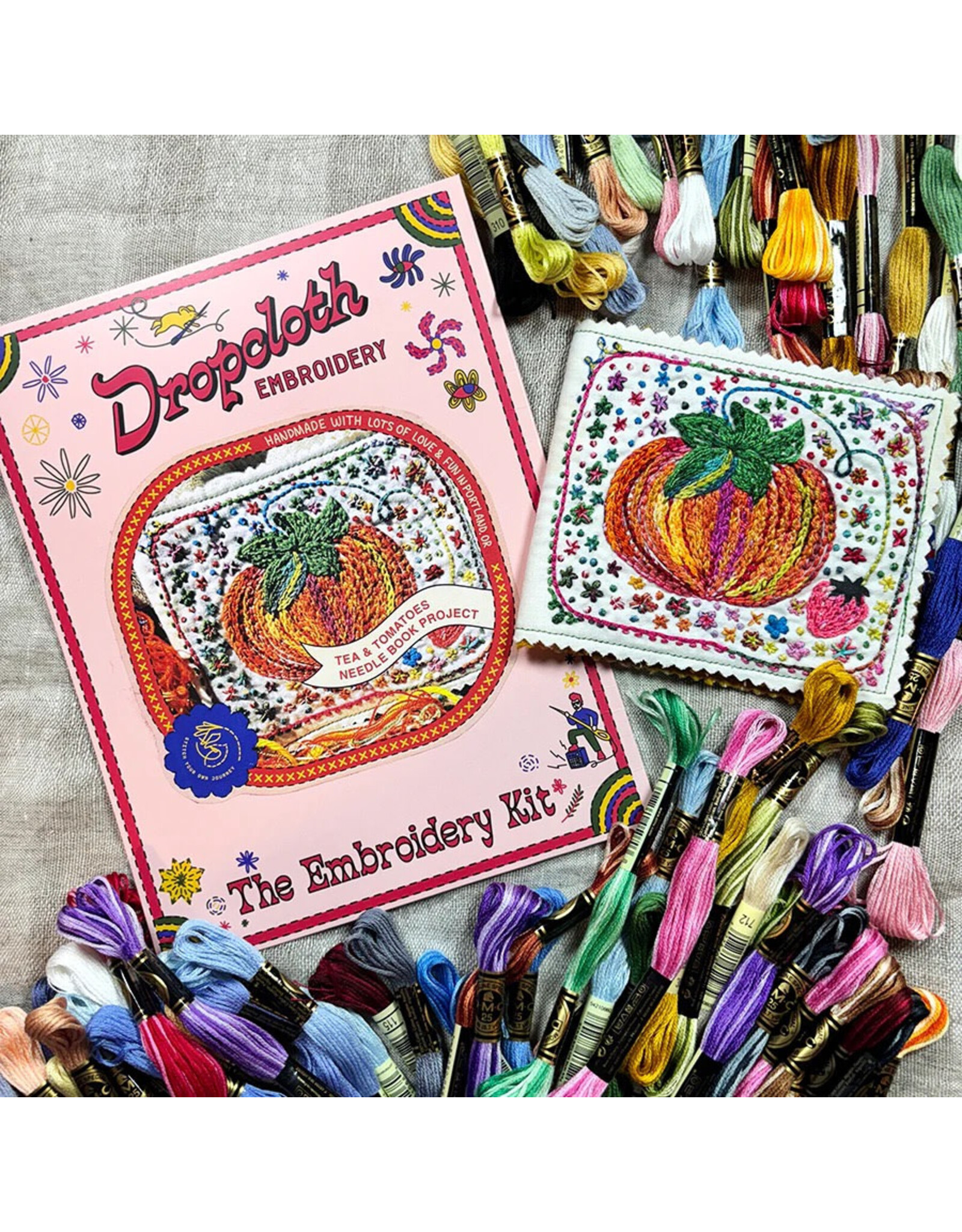 Dropcloth Samplers Tea & Tomatoes Needlebook, Embroidery Sampler KIT