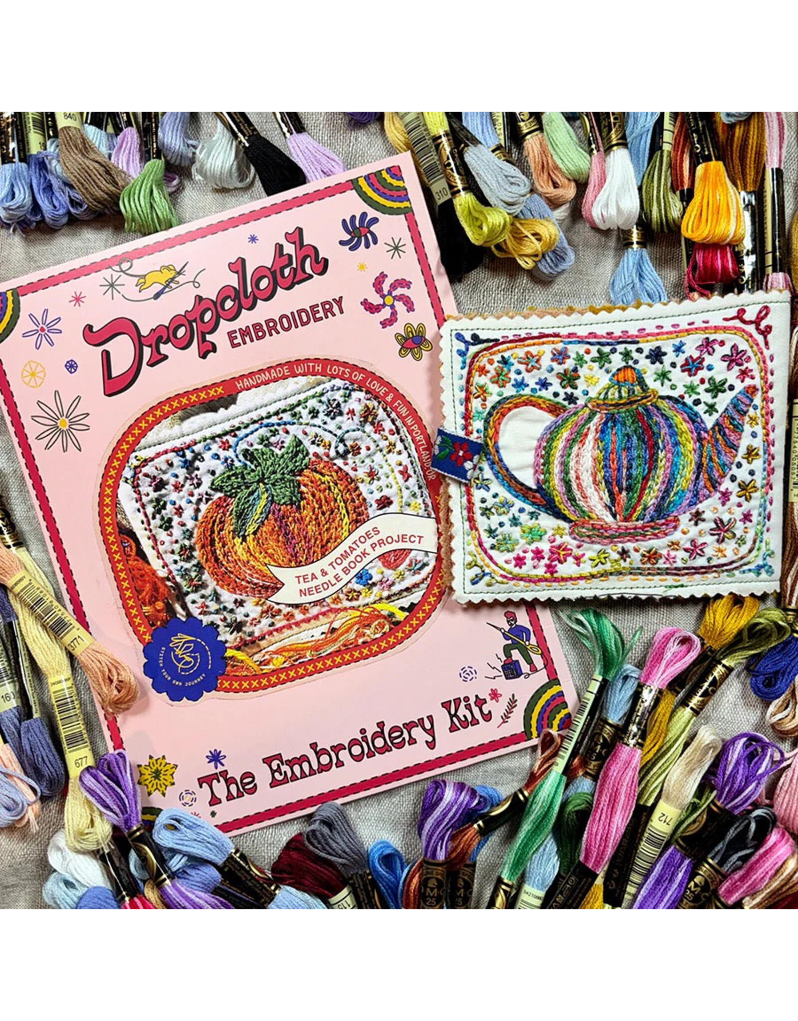 Dropcloth Samplers Tea & Tomatoes Needlebook, Embroidery Sampler KIT