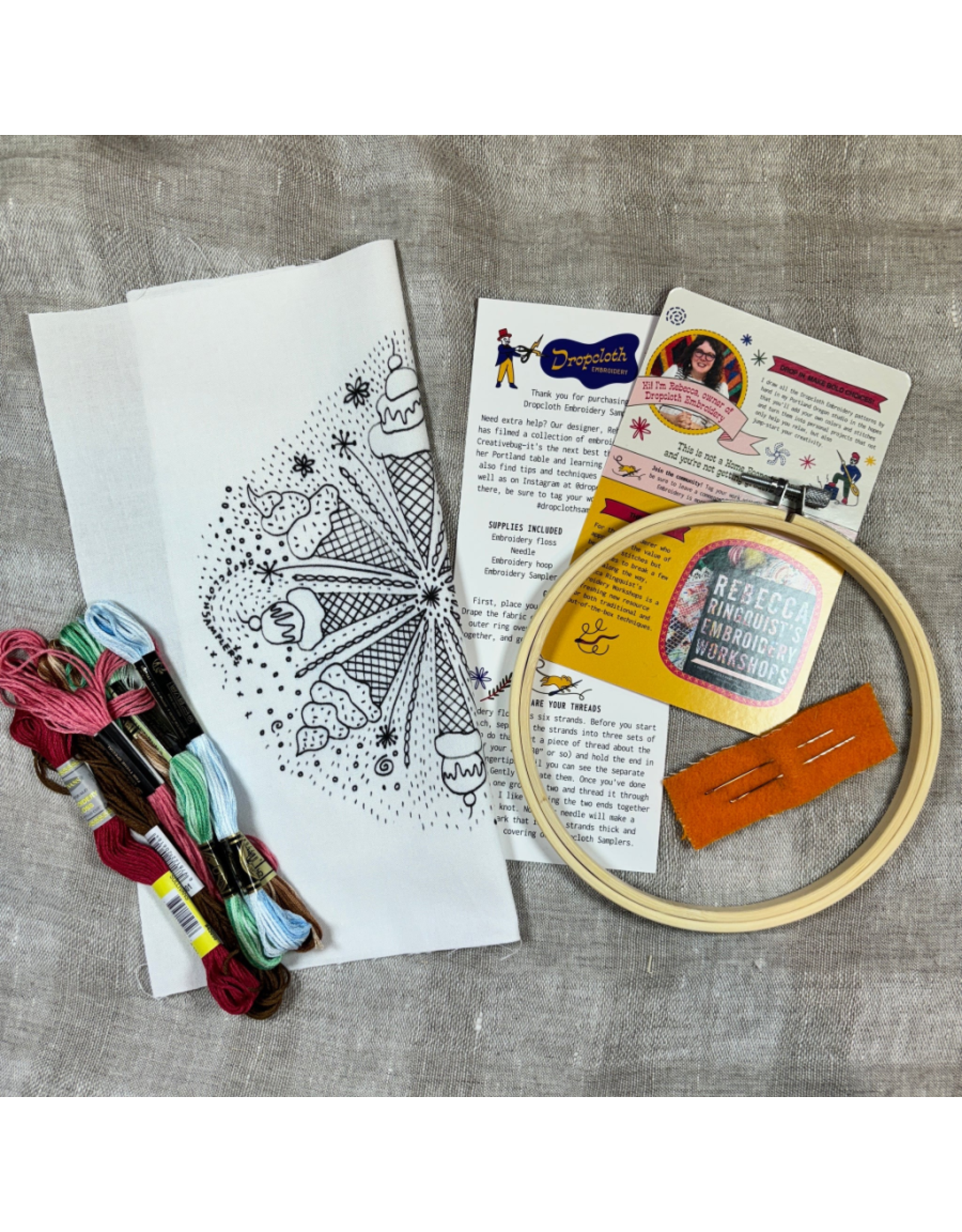 Dropcloth Samplers Ice Cream, Embroidery Sampler KIT